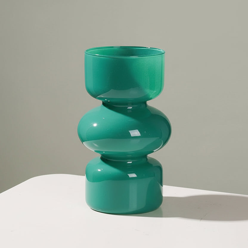 Green glass flower vase Scandinavian shelf accent