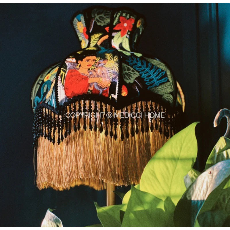 Botanical portrait cloth lamp shade maximalist decor