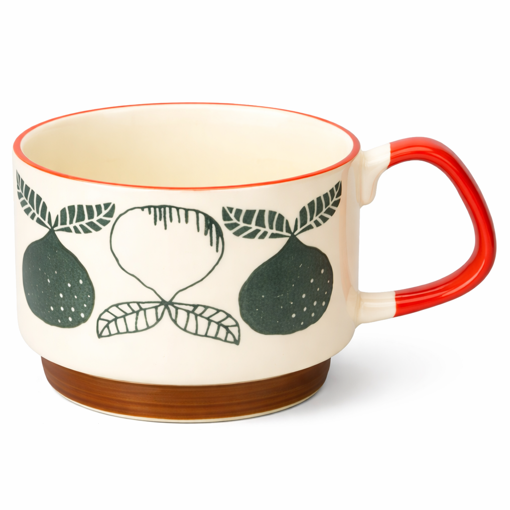 Retro Japanese Flower 300ml Ceramic Coffee Mug Set with Handgrip product view