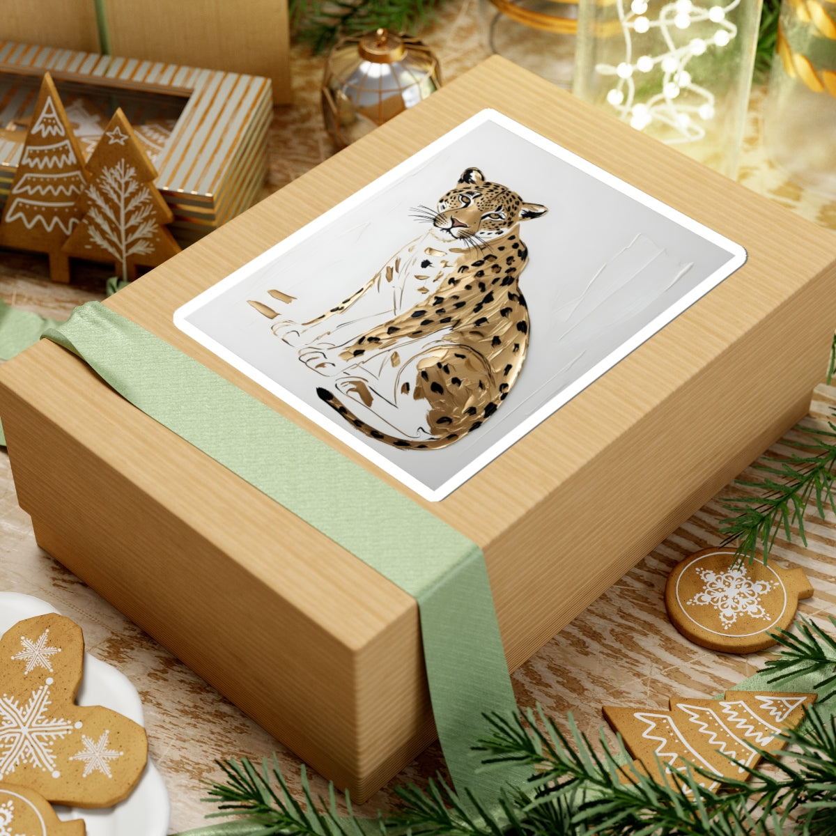 Sitting Leopard Kiss-Cut Stickers | Leopard Illustration Sticker Golden Jaguar Decal African Stickers – product image 10
