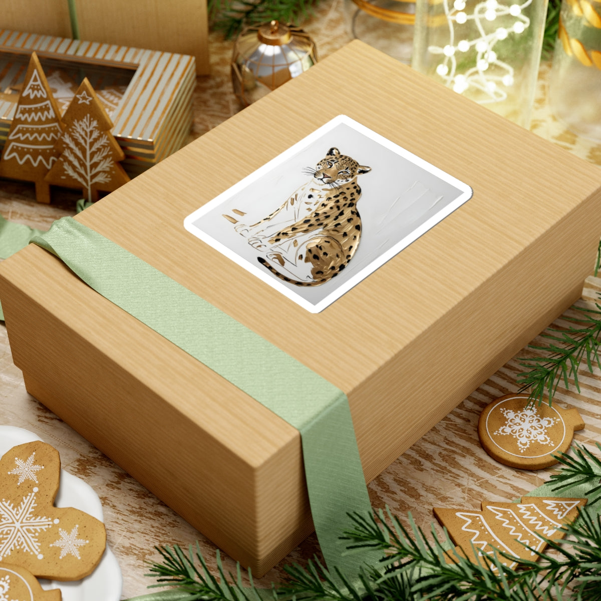 Sitting Leopard Kiss-Cut Stickers | Leopard Illustration Sticker Golden Jaguar Decal African Stickers – product image 8