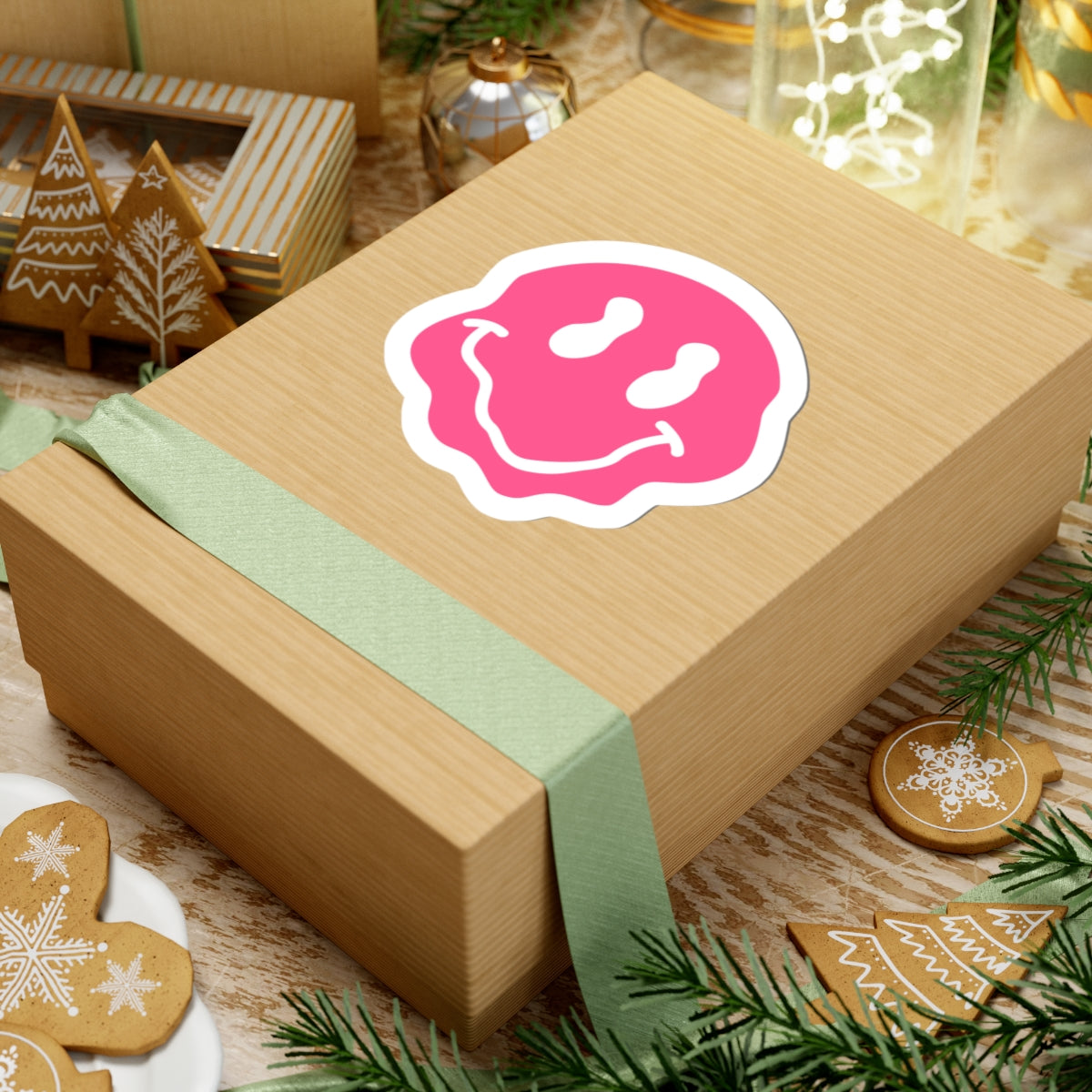 Dripping Pink Smiley Emoji Decal For Waterbottle Stickers, Smiling Face Kiss-Cut Stickers, Happy – product image 8