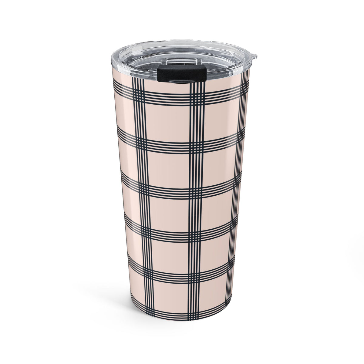 Gingham Tumbler For Business Woman Gift, Mug Beige Black Plaid Drinking Cup For The Minimalist,