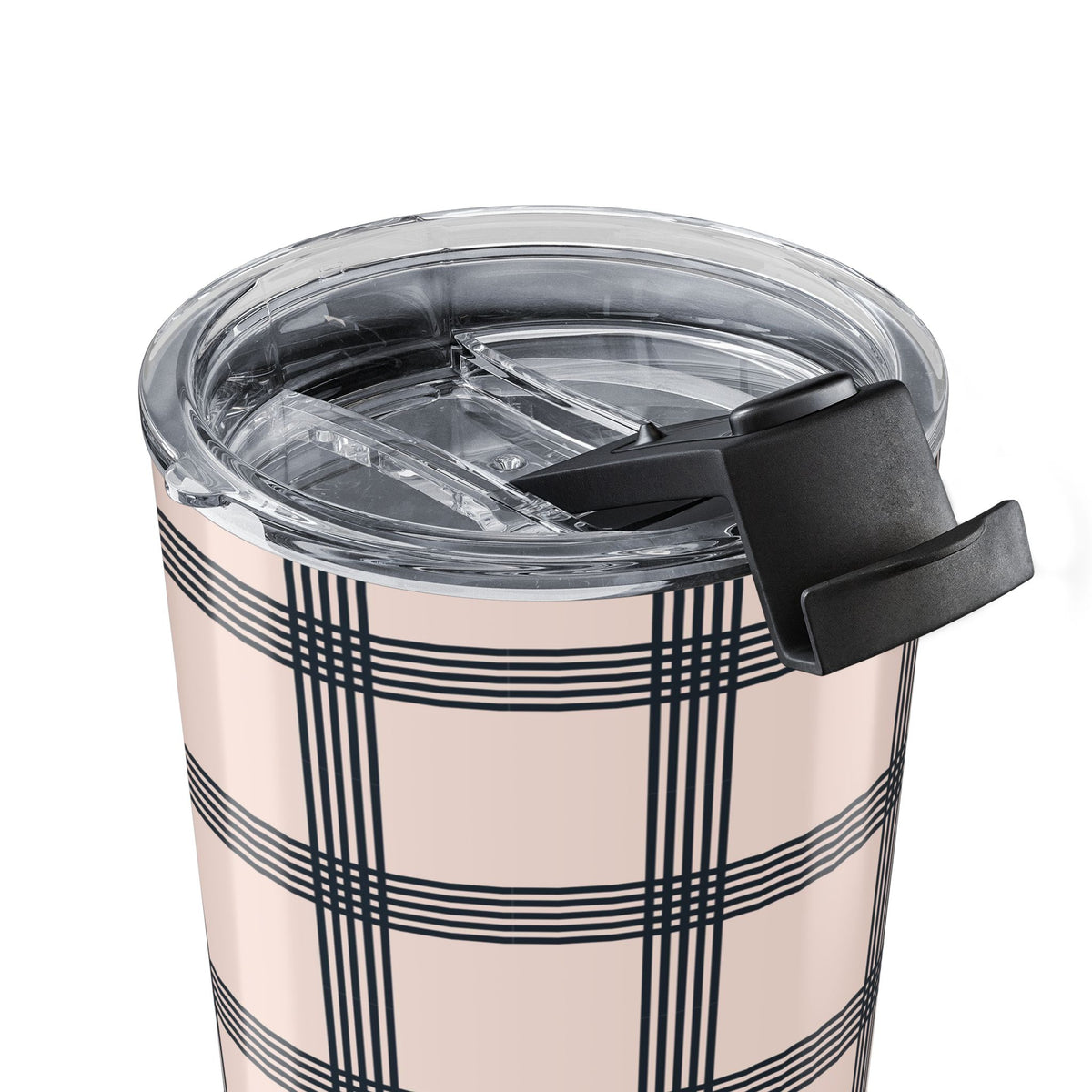 Gingham Tumbler For Business Woman Gift, Mug Beige Black Plaid Drinking Cup For The Minimalist, – product image 2