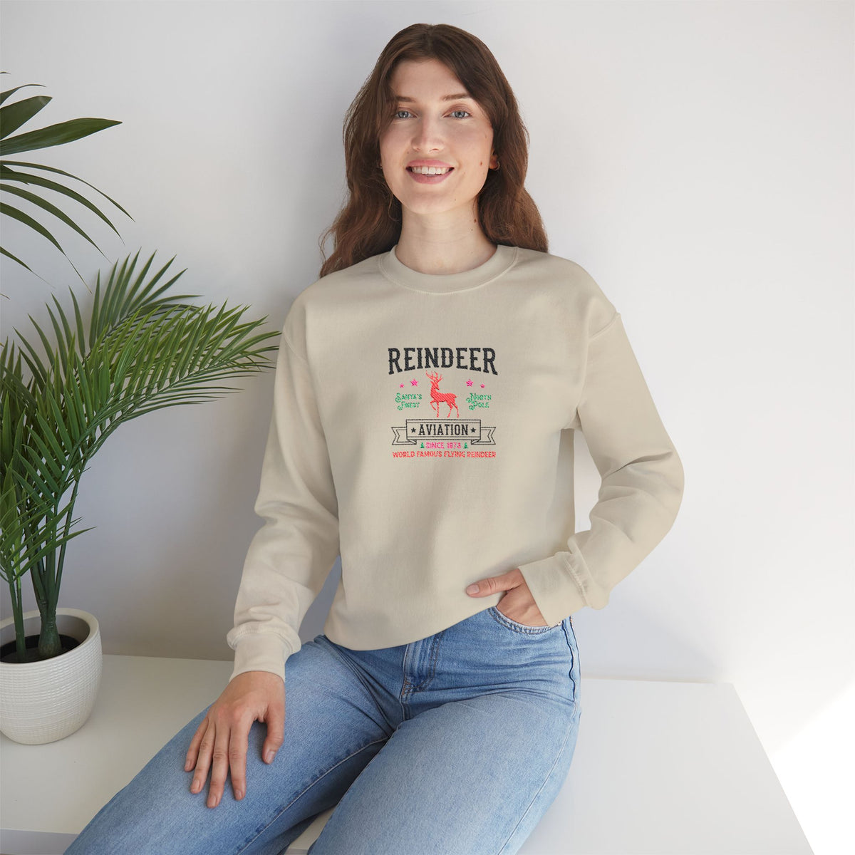 Vintage Reindeer Sweatshirt Retro Christmas Crewneck Embroidered Holiday Pullover North Pole Winter – product image 11