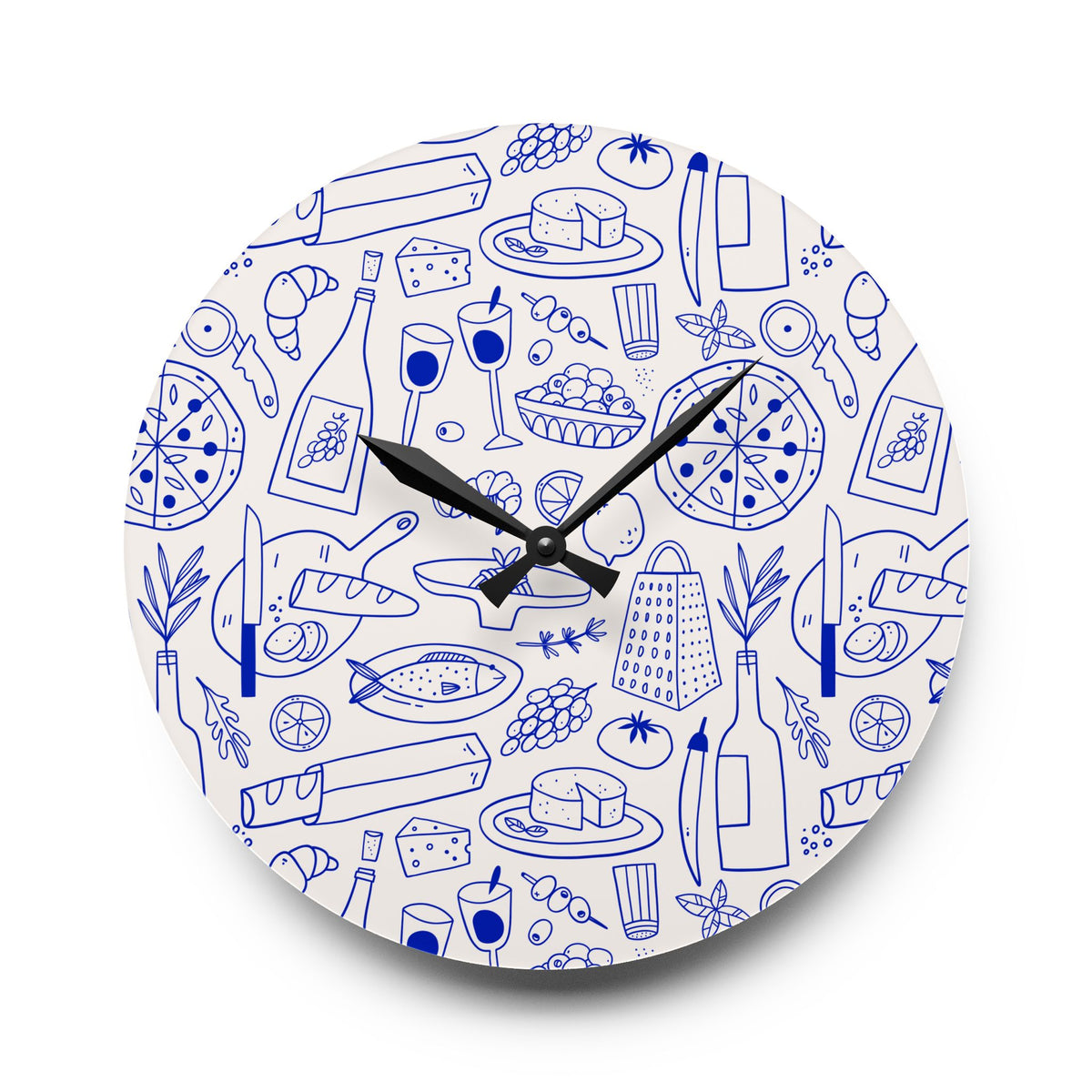 Blue Clock Italian Illustration For Coastal Kitchen Decor Mediterranean Wall Clock Gift For Chef