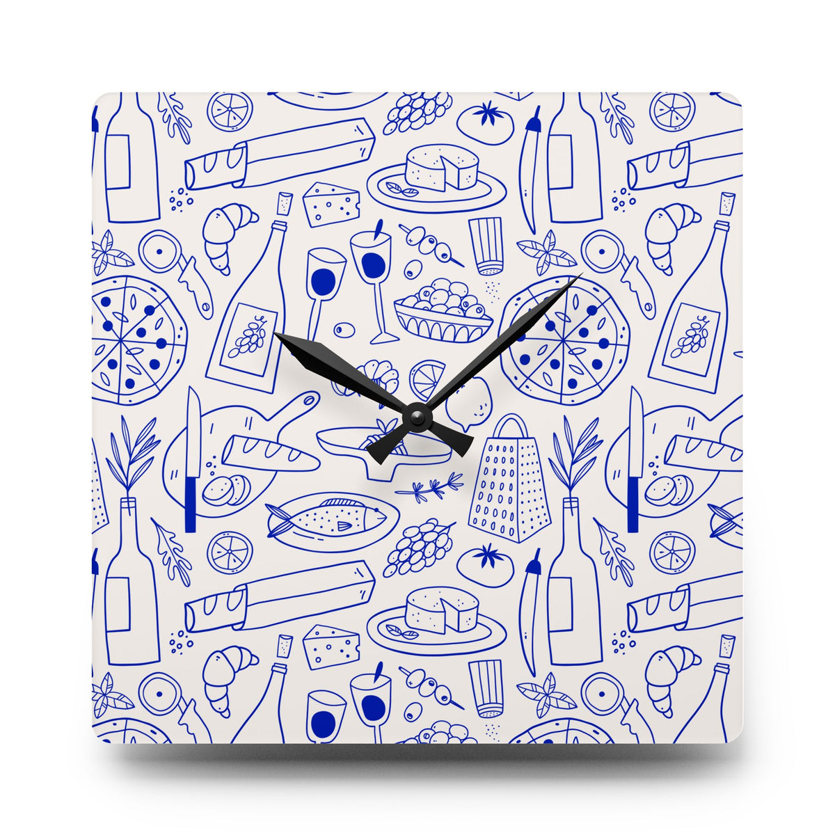 Blue Clock Italian Illustration For Coastal Kitchen Decor Mediterranean Wall Clock Gift For Chef – product image 2