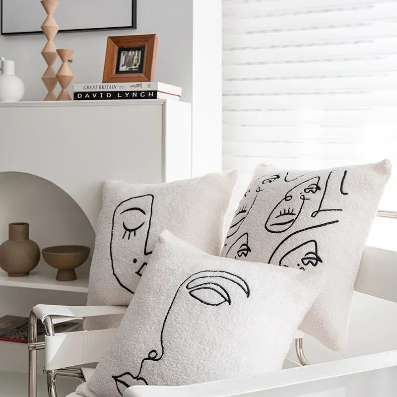Lambswool style embroidered 45x45cm Nordic cushion cover detail view 3
