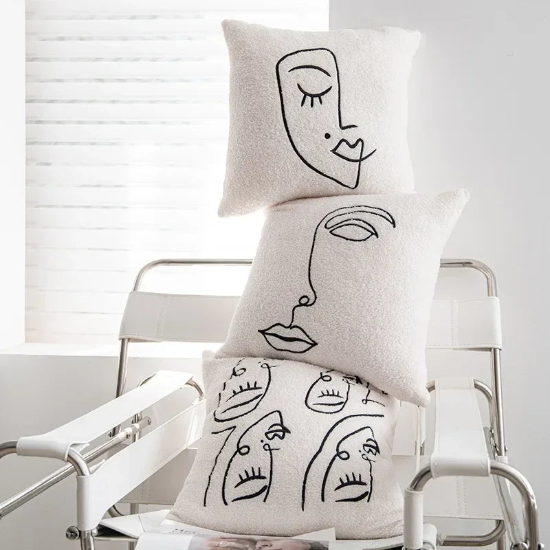 Lambswool style embroidered 45x45cm Nordic cushion cover detail view 4