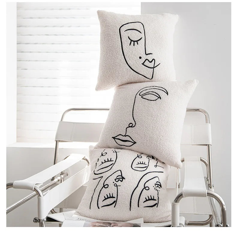Lambswool style embroidered 45x45cm Nordic cushion cover detail view 5