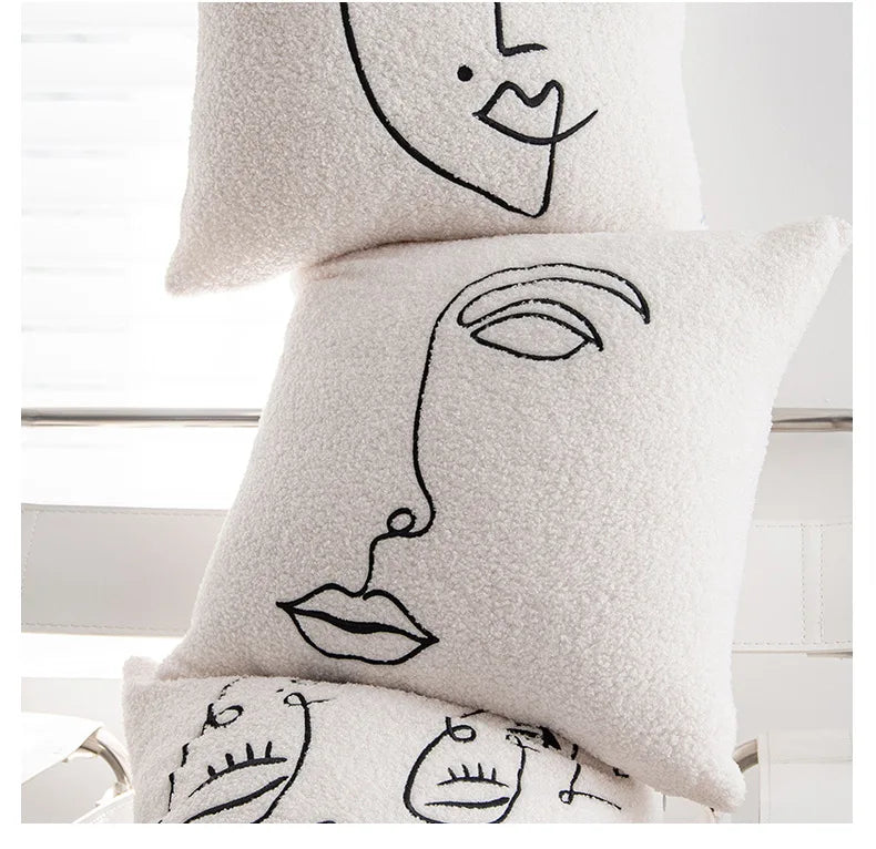 Lambswool style embroidered 45x45cm Nordic cushion cover detail view 6