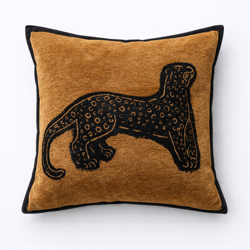 Leopard jacquard cushion cover in brown retro animal design for sofa decor