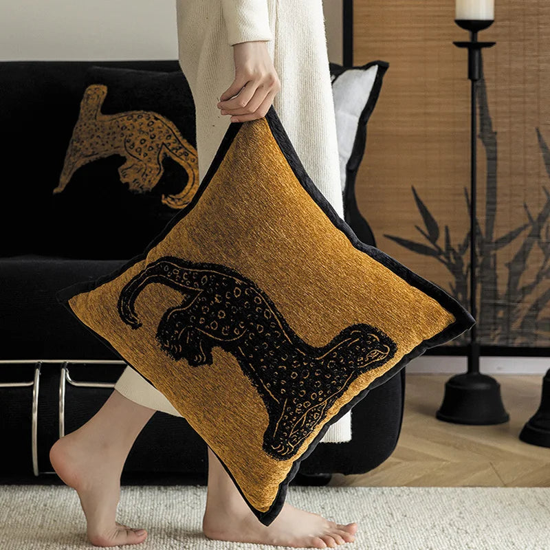 Brown animal print cushion cover for retro living room and bedroom styling