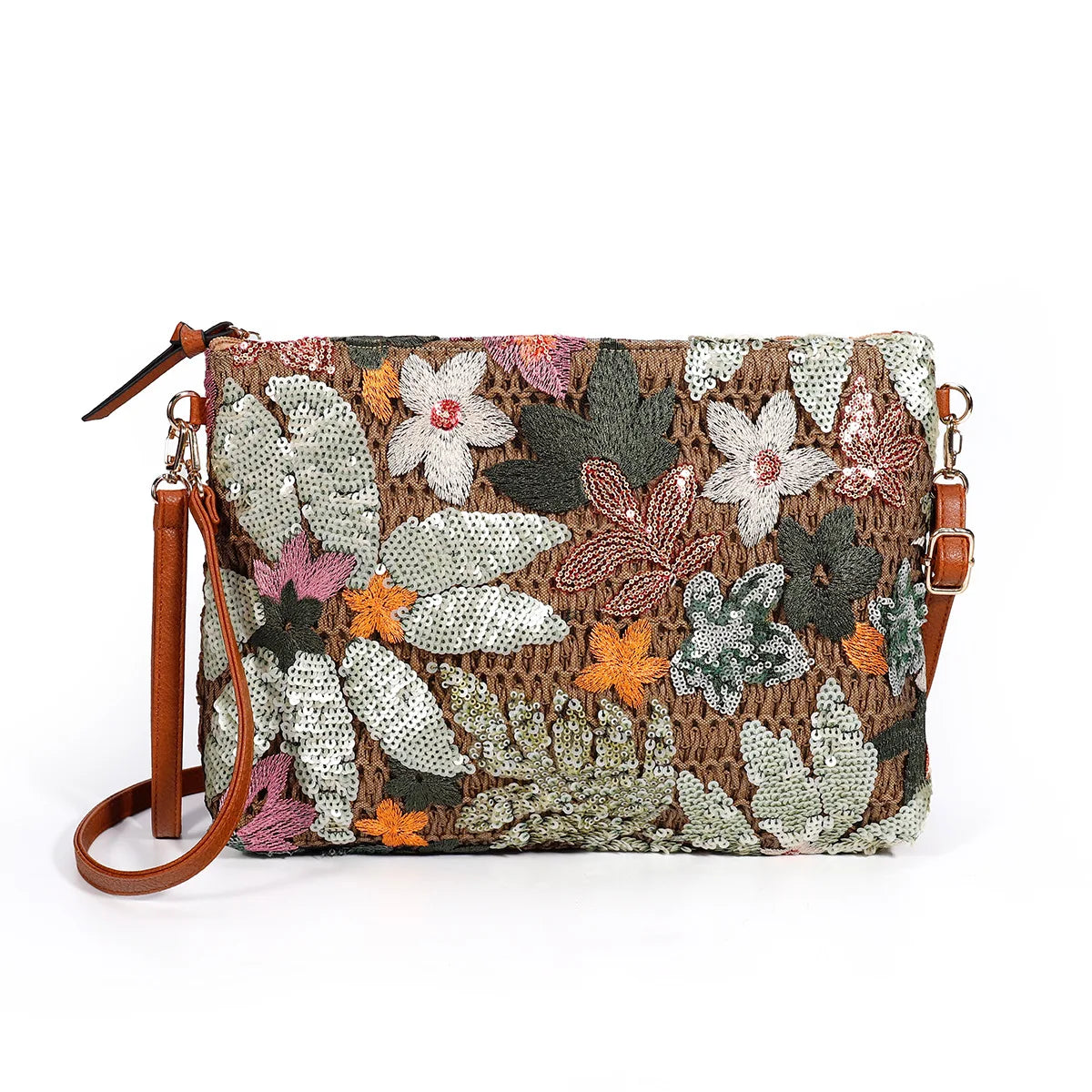 Fashion Embroidered Sequins Clutch Bag for Women Flower Straw Shoulder product view