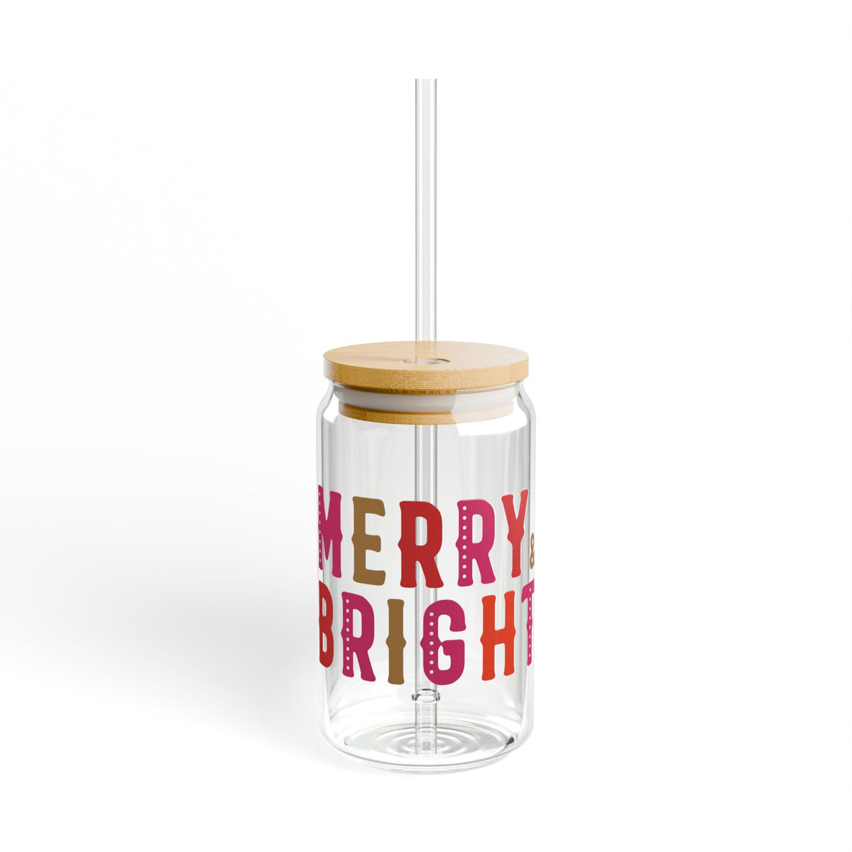 Merry Bright Glass Cup Gift For Cousin Christmas Sipper Present For Teacher Bamboo Lid Tumbler Cute