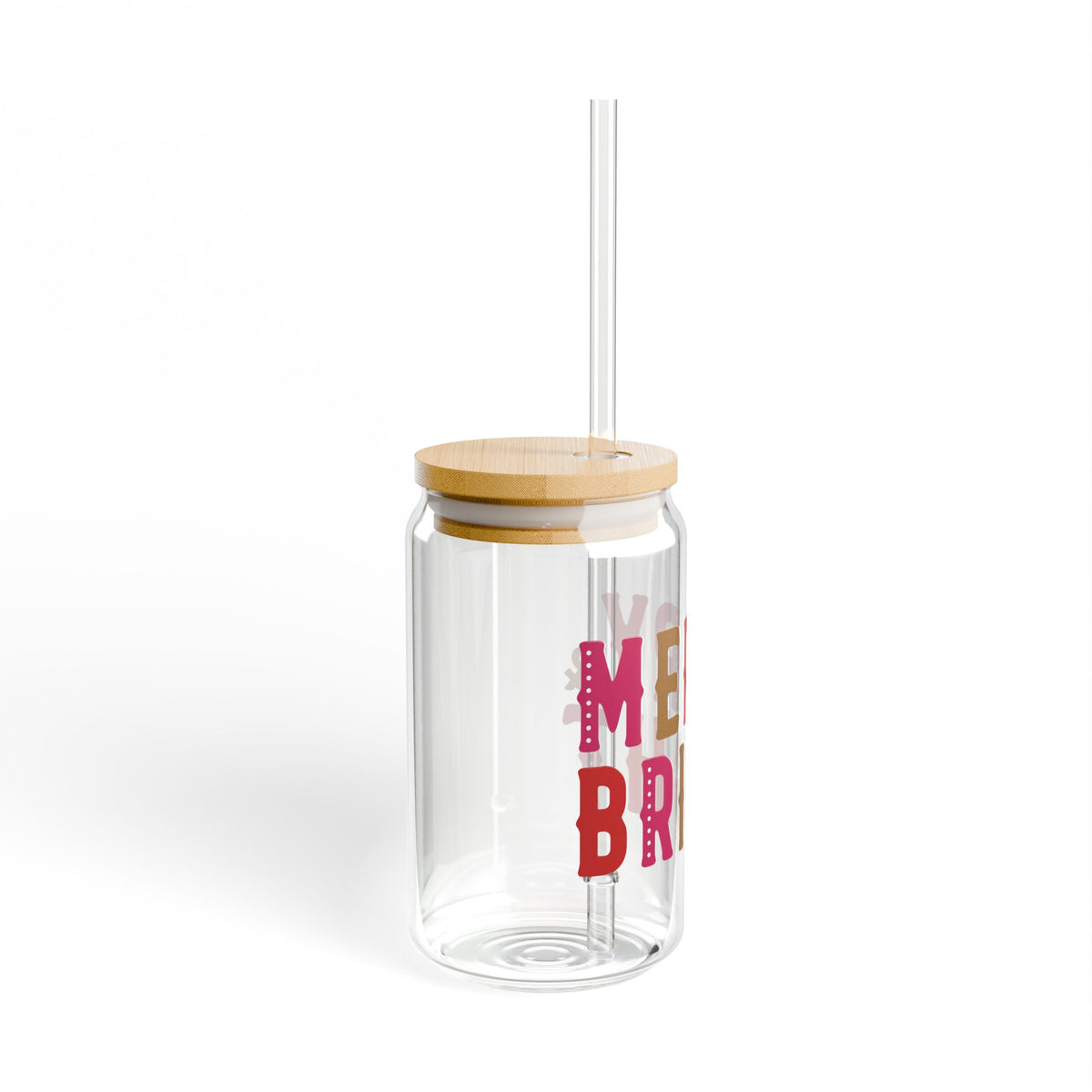 Merry Bright Glass Cup Gift For Cousin Christmas Sipper Present For Teacher Bamboo Lid Tumbler Cute – product image 2