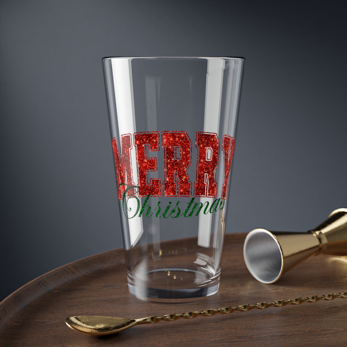Merry Christmas Script Pint Glass Couple Gift Holiday Barware Host Present Festive Mixing Cup Winter – product image 5
