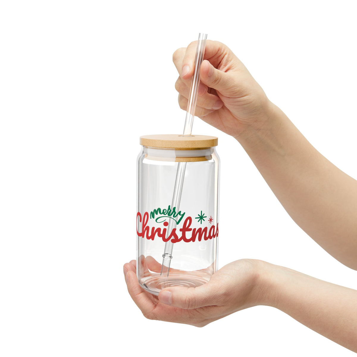 Merry Christmas Sipper Glass Gift For Cousin Holiday Iced Coffee Cup Present For Mentor Bamboo Lid