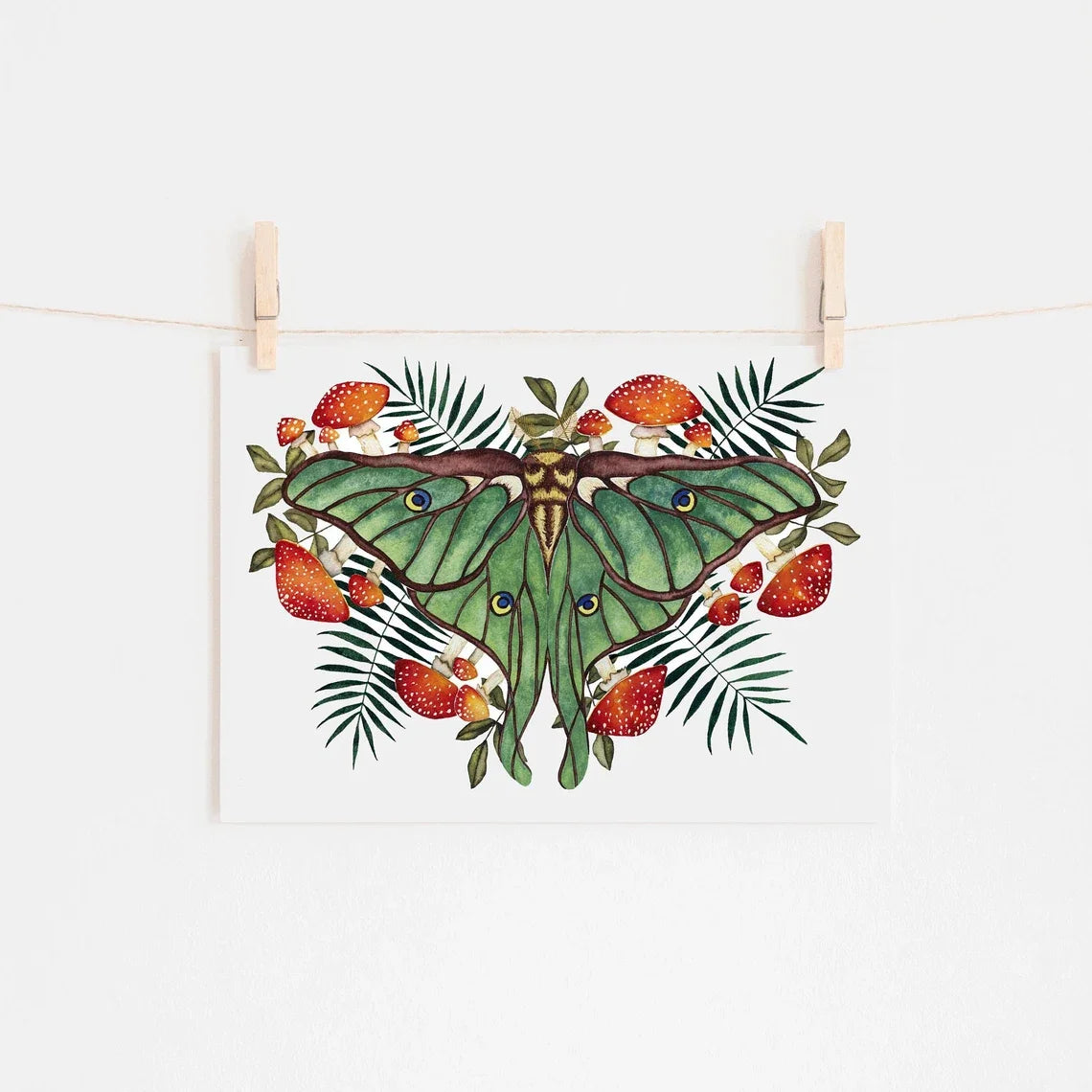 Mushroom Moth Wall Art Botanical Nature Print alternate detail or room view