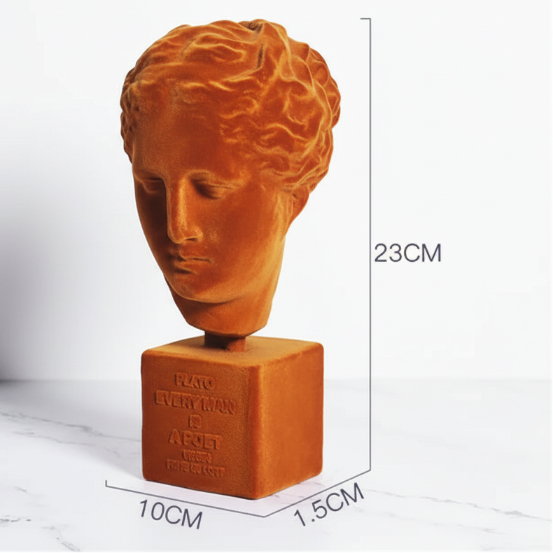 Orange Greek Goddess Bust Sculpture - styled product view