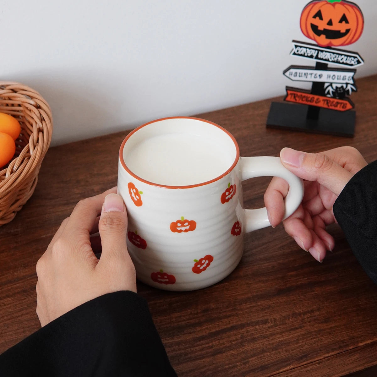 Orange Halloween Ceramic Mug - styled product view