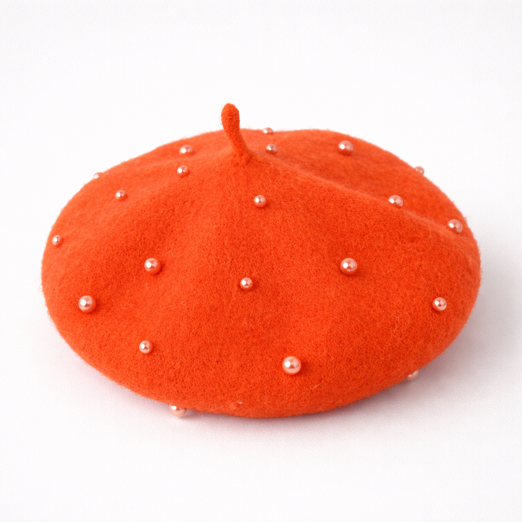 Orange Pearl Beret Hat - main product view