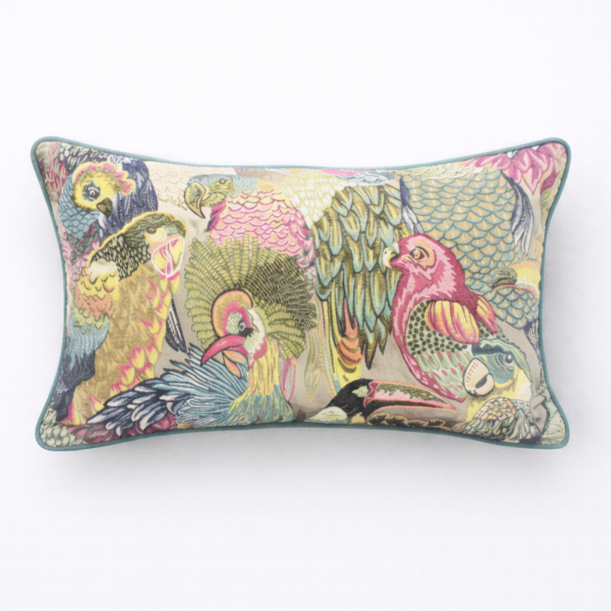 Parrot Floral Embroidered Cushion Cover - main product view