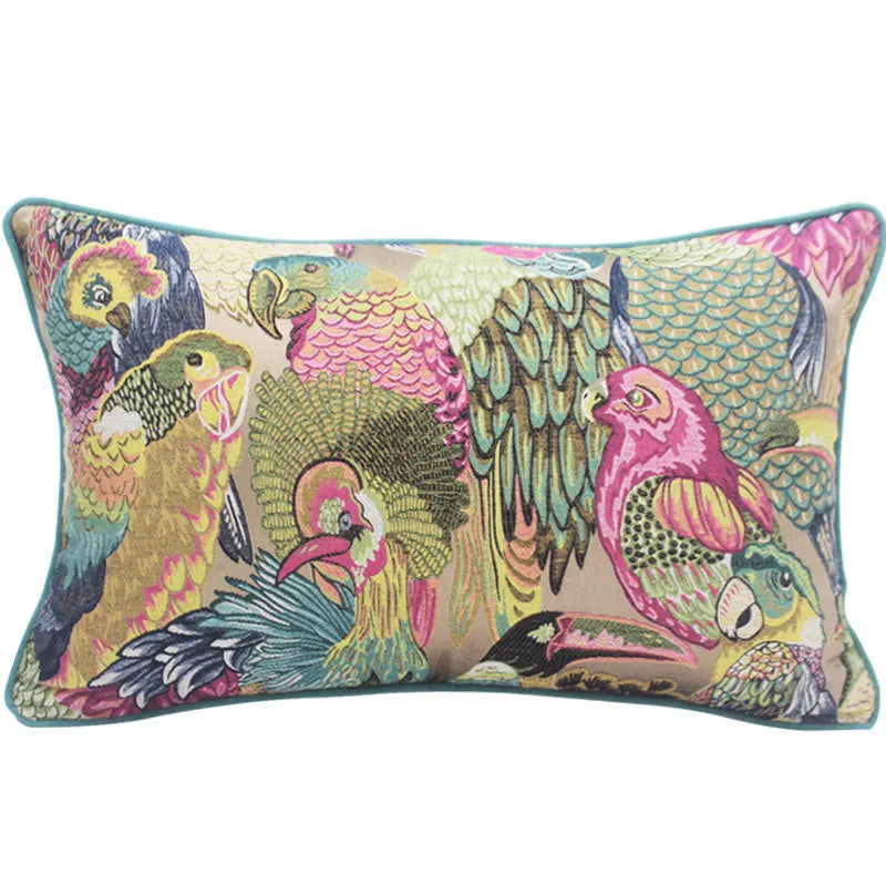 Parrot Floral Embroidered Cushion Cover - alternate product view