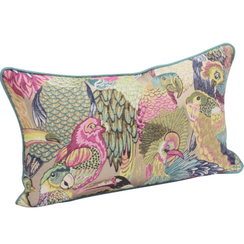 Parrot Floral Embroidered Cushion Cover - styled product view