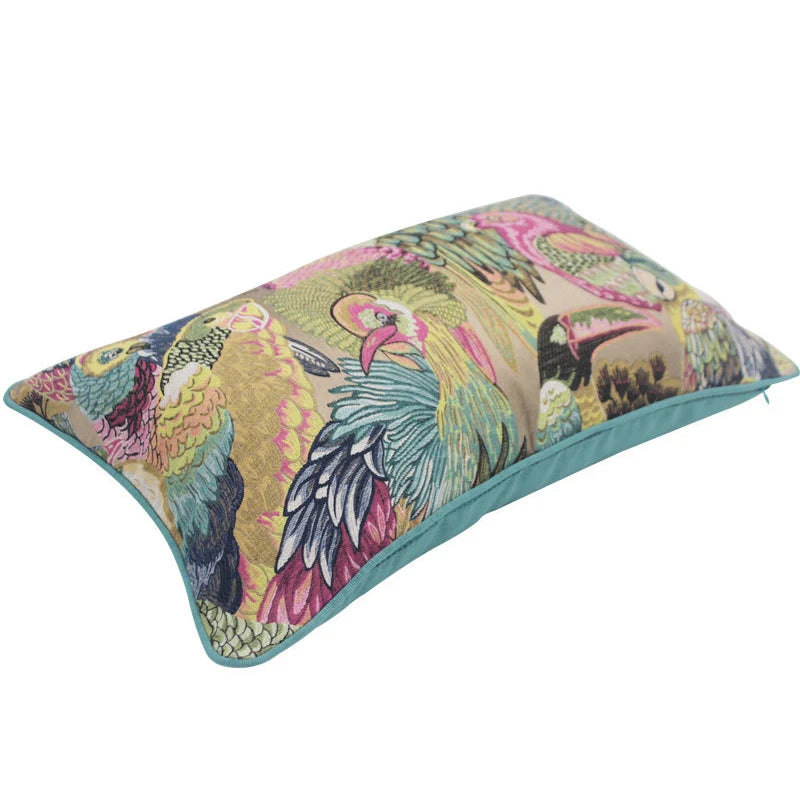 Parrot Floral Embroidered Cushion Cover - detail view