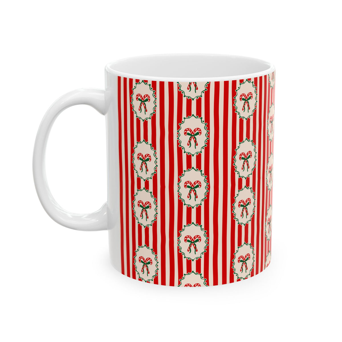 Pattern Christmas Mug Gift For Mom Candy Cane Coffee Cup Present For Sister Red Striped Ceramic Drinkware