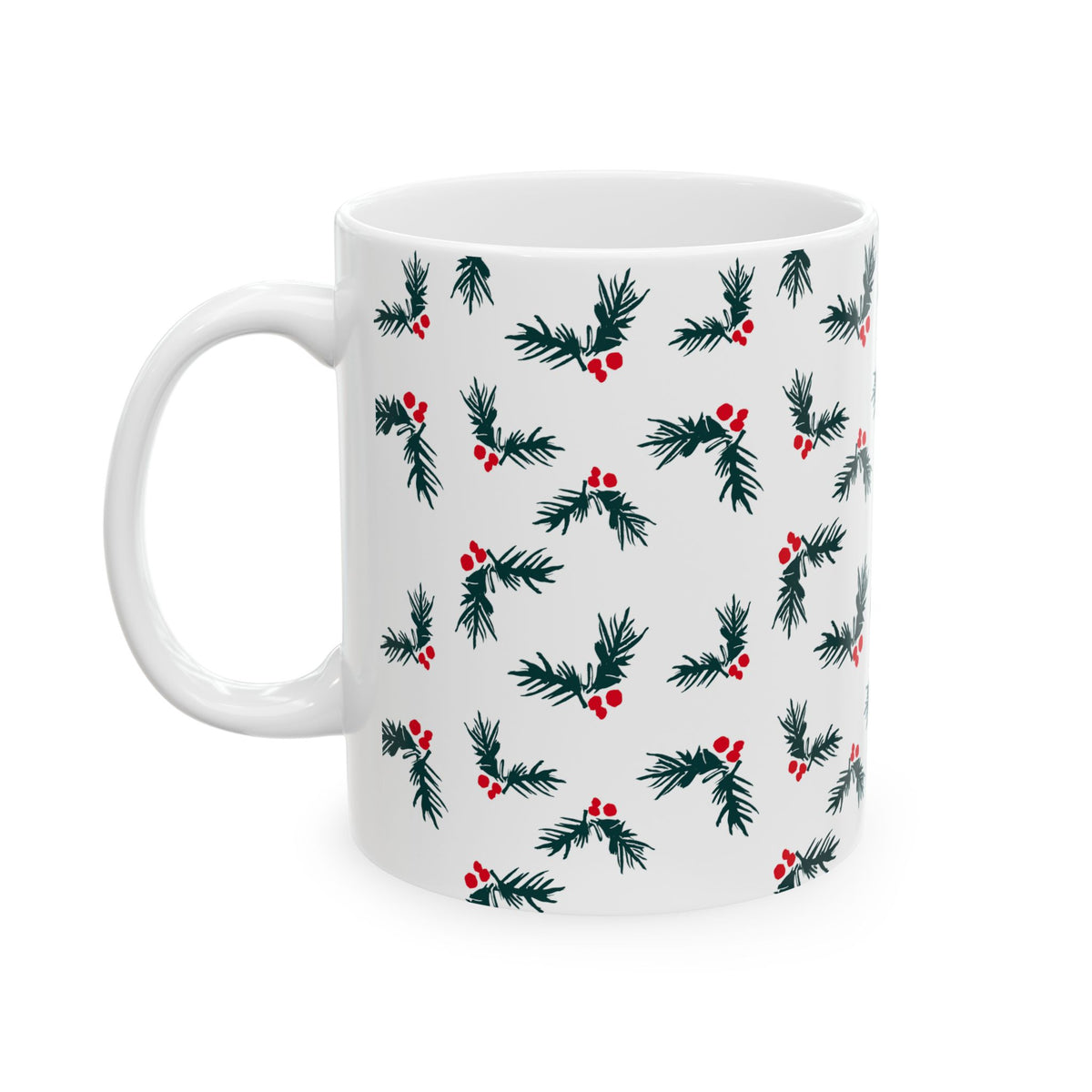 Pattern Christmas Mug Gift For Mom Evergreen Coffee Cup Present For Sister Holly Berry Ceramic Drinkware