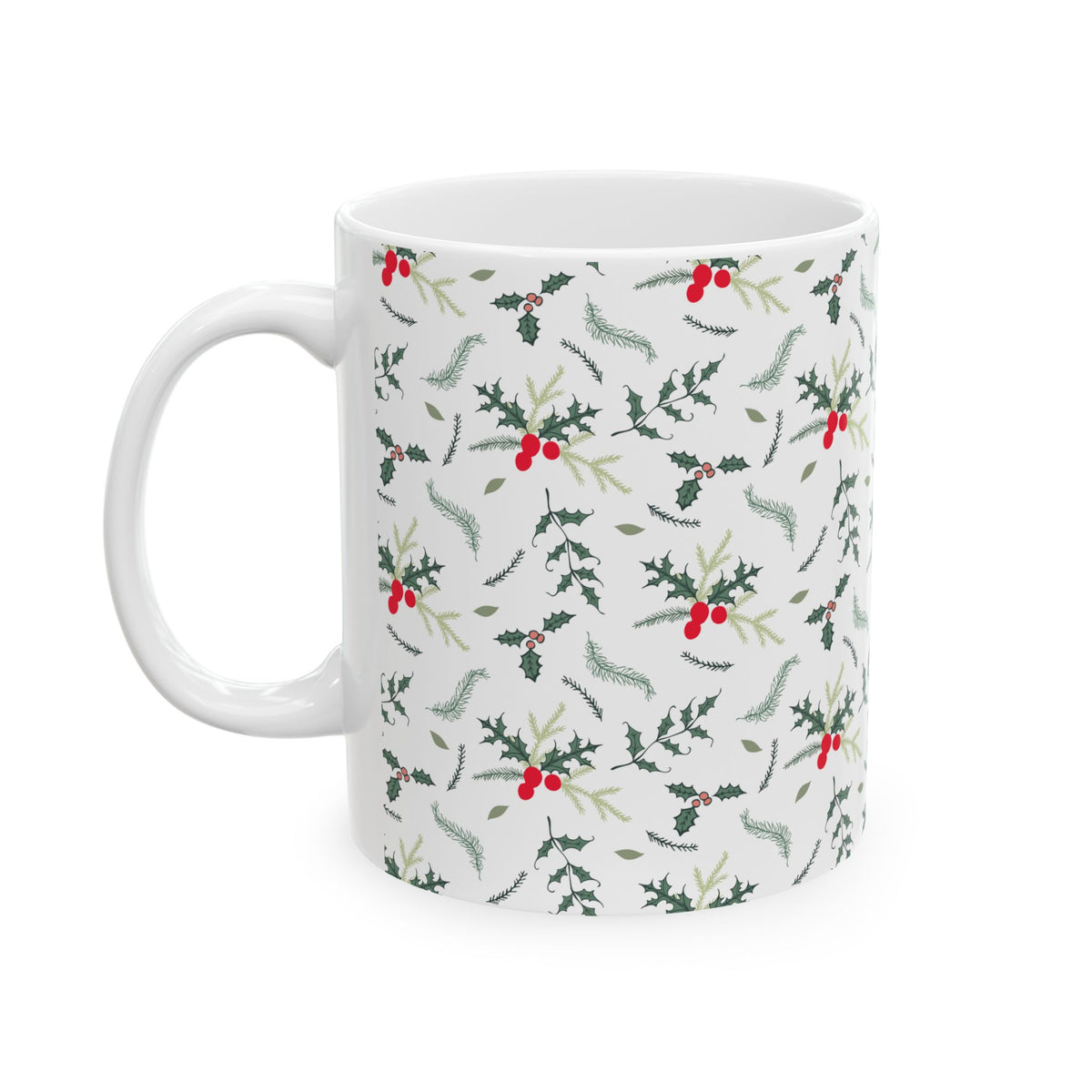 Pattern Christmas Mug Gift For Mom Holly Berry Coffee Cup Present For Sister Winter Drinkware