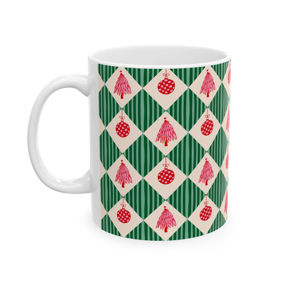 Pattern Christmas Mug Gift For Mom Vintage Harlequin Coffee Cup Present For Sister Retro Ceramic
