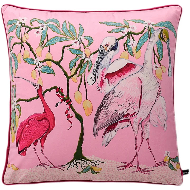 Pink Bird Dog Floral Velvet Cushion Cover - alternate product view