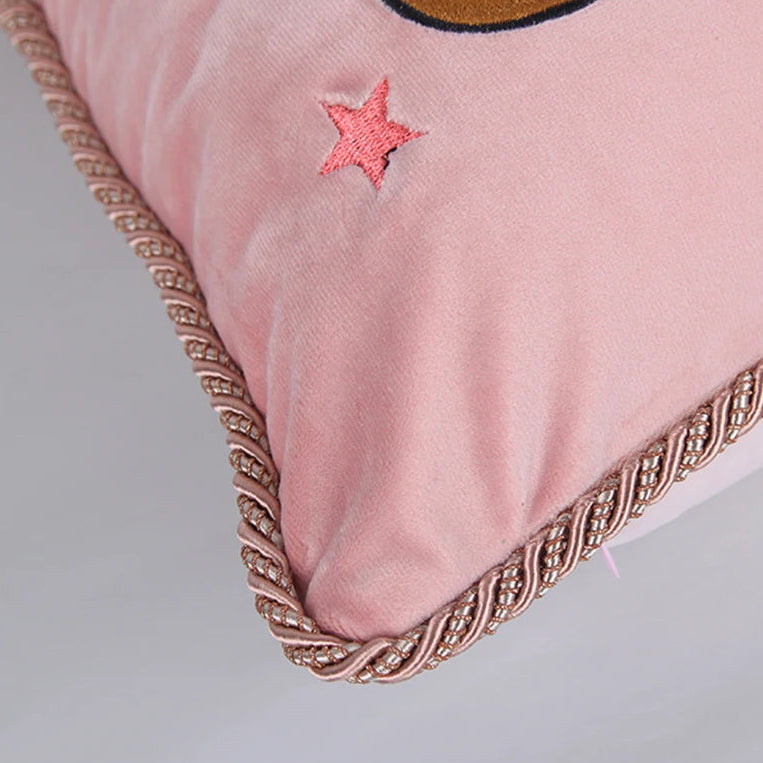 Pink Cat Embroidered Cushion Cover - alternate product view