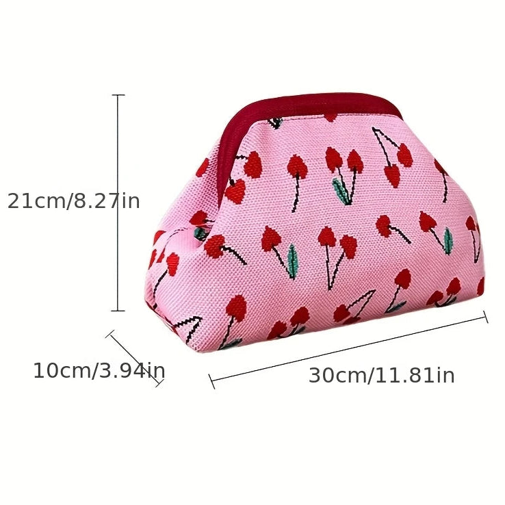 Pink Cherry Knitted Cosmetic Bag - styled product view