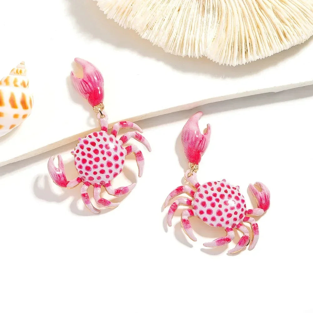Pink Crab Drop Earrings - styled product view