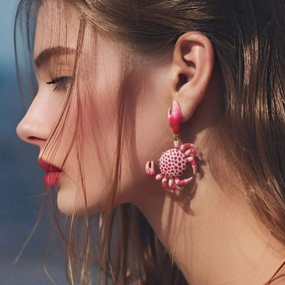 Pink Crab Drop Earrings - size or specification view