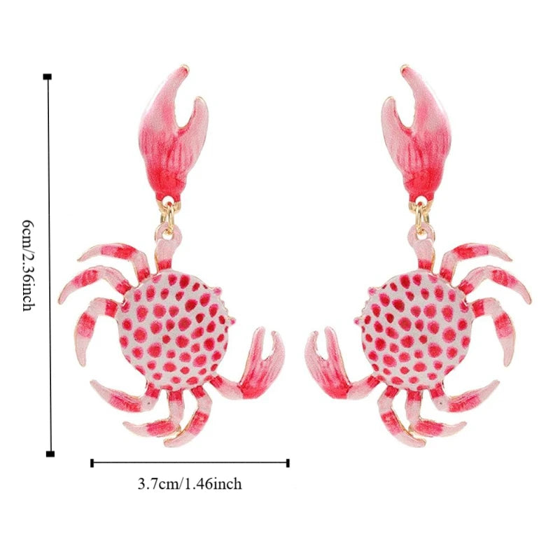 Pink Crab Drop Earrings - close-up product view