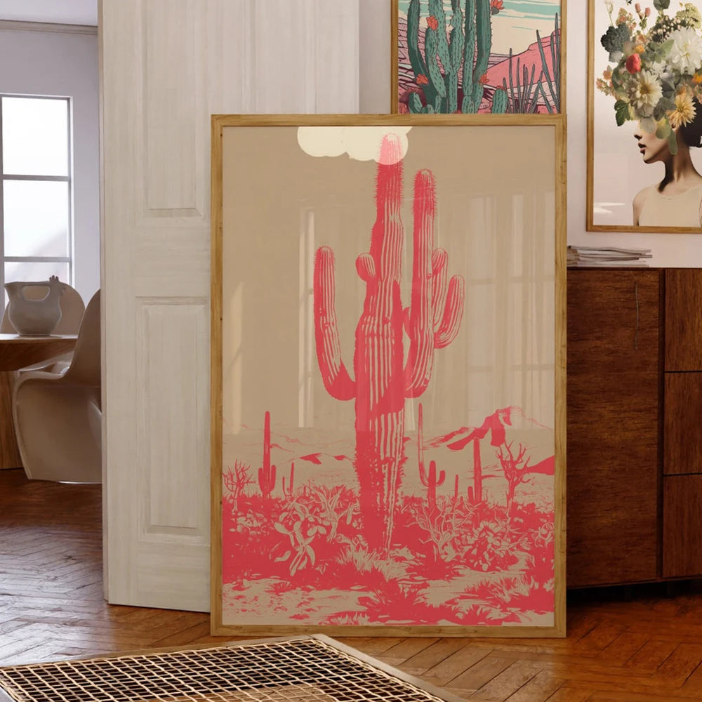 Pink Desert Cactus Wall Art - styled product view