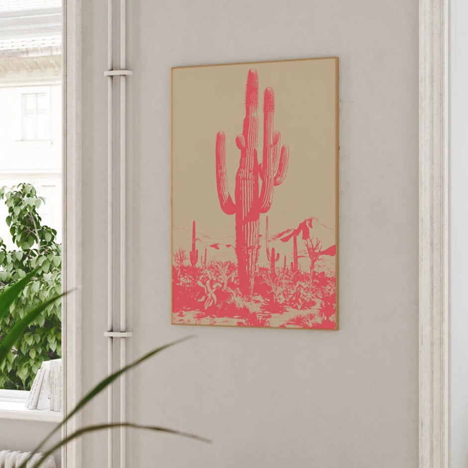 Pink Desert Cactus Wall Art - detail view