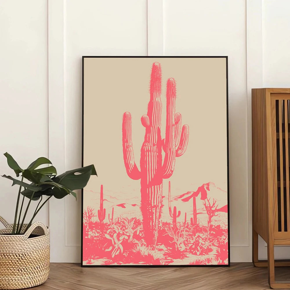 Pink Desert Cactus Wall Art - lifestyle view