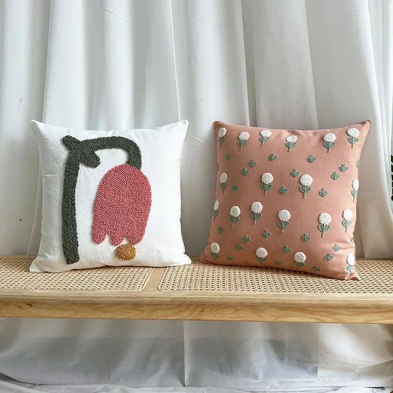 Pink Floral Tufted Cushion Cover - alternate product view