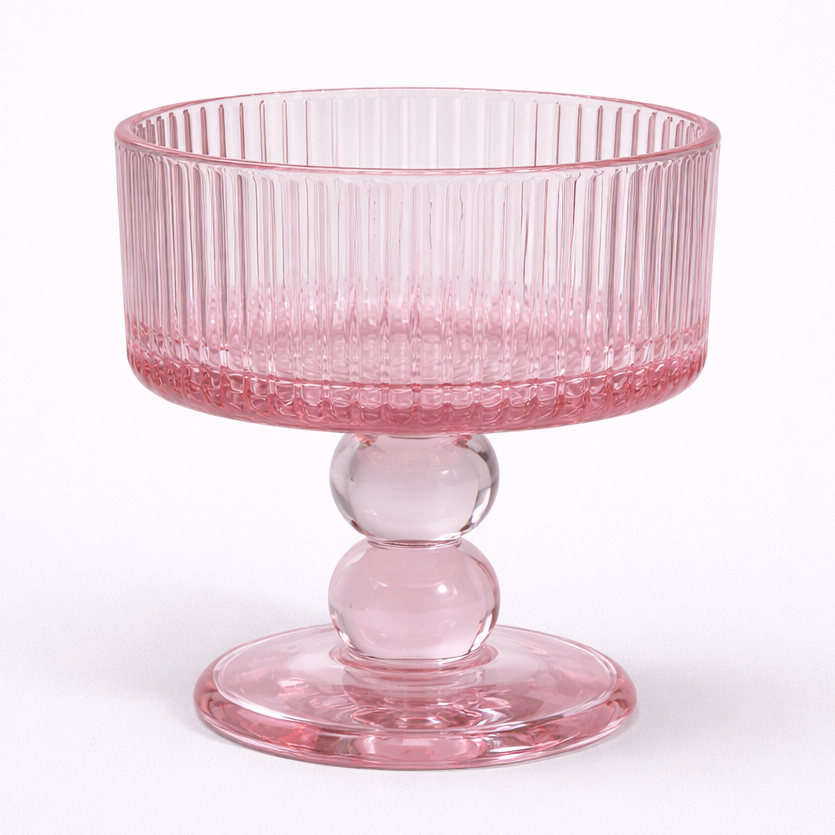 Pink Glass Pedestal Dessert Bowl - main product view