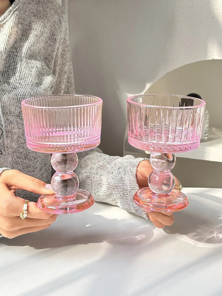 Pink Glass Pedestal Dessert Bowl - alternate product view