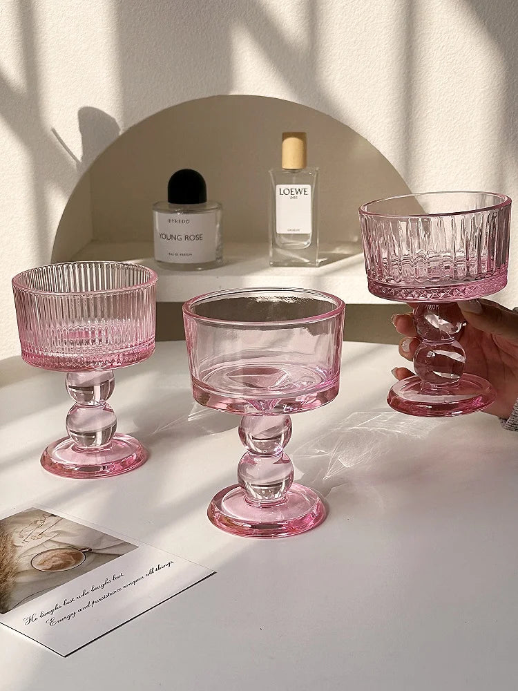 Pink Glass Pedestal Dessert Bowl - styled product view