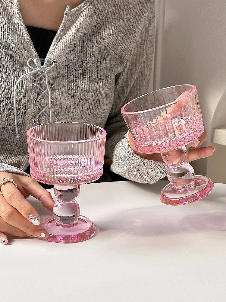 Pink Glass Pedestal Dessert Bowl - lifestyle view