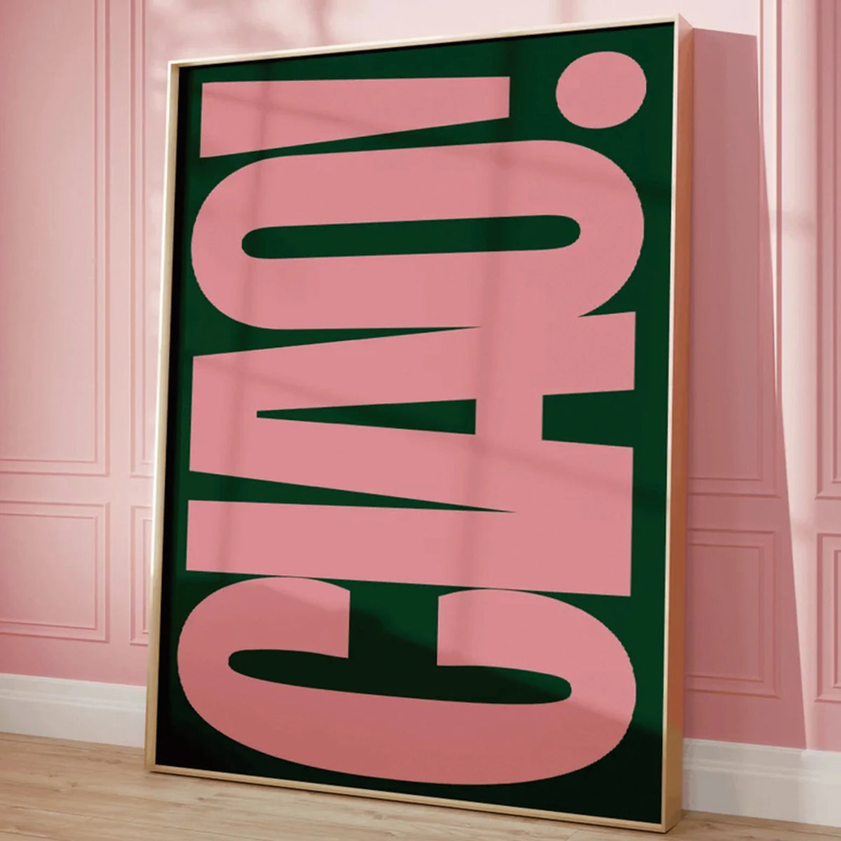 pink green typography wall art styled product view