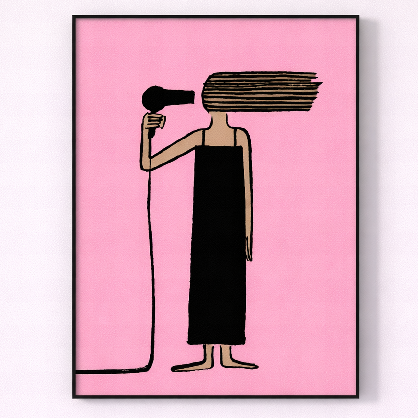 pink hairdryer wall art beauty illustration salon decor hair stylist main product view